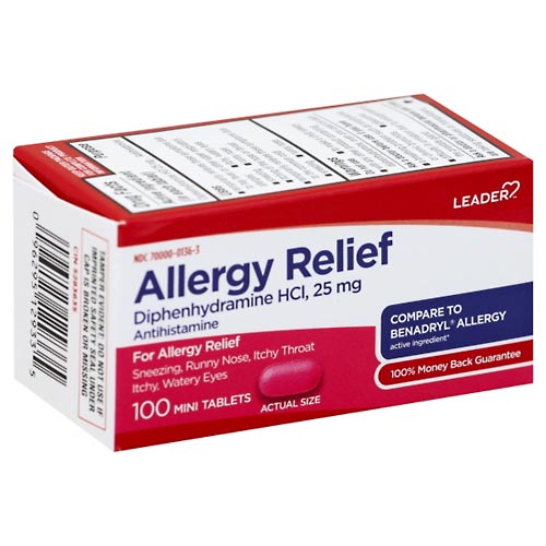 Image for Leader Allergy Relief, 25 mg, Mini Tablets,100ea from HomeTown Pharmacy - Stockbridge