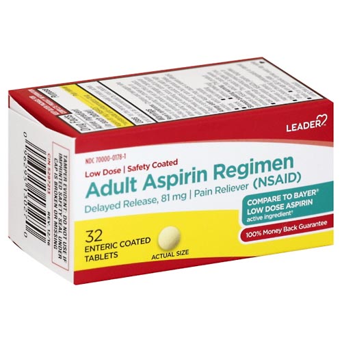 Image for Leader Aspirin Regimen, Adult, Enteric Coated Tablets,32ea from HomeTown Pharmacy - Stockbridge