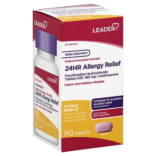 Image for Leader Allergy Relief, 24 Hr, Non-Drowsy, Original Prescription Strength, Tablets,90ea from HomeTown Pharmacy - Stockbridge