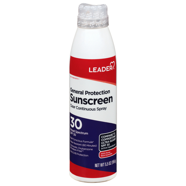 Image for Leader Sunscreen, Clear Continuous Spray, Broad Spectrum SPF 30,5.5oz from HomeTown Pharmacy - Stockbridge