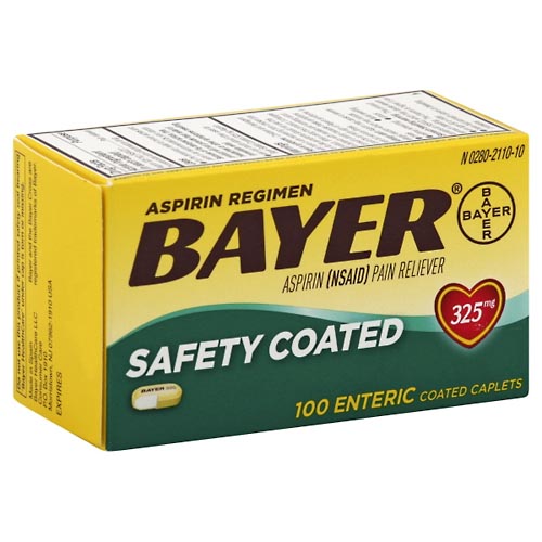 Image for Bayer Aspirin Regimen, 325 mg, Safety Coated, Enteric Coated Caplets,100ea from HomeTown Pharmacy - Stockbridge
